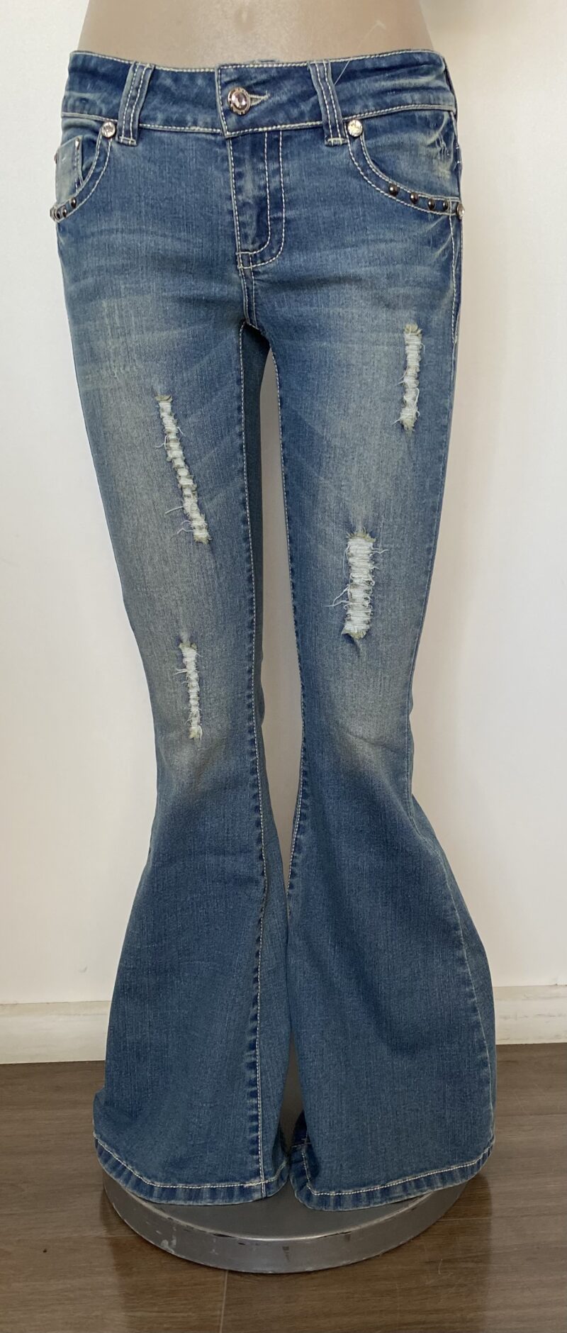 FP7302-DIAMONDS POCKETS FLARE DENIM