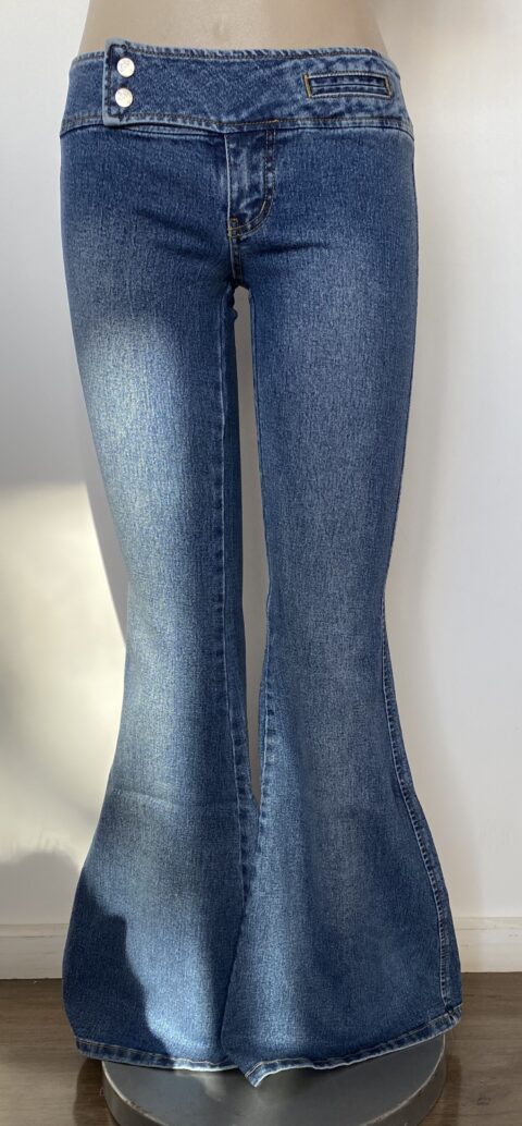 FP7319-TWO BUTTONS FLARE DENIM