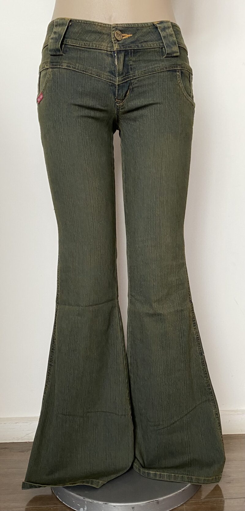 FP7338-PIPING TRIM DENIM PANTS FLARE
