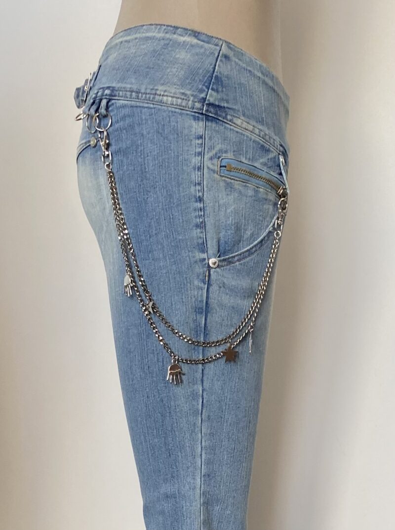 FP0892  Flare Denim with Pearl Chain - Image 3